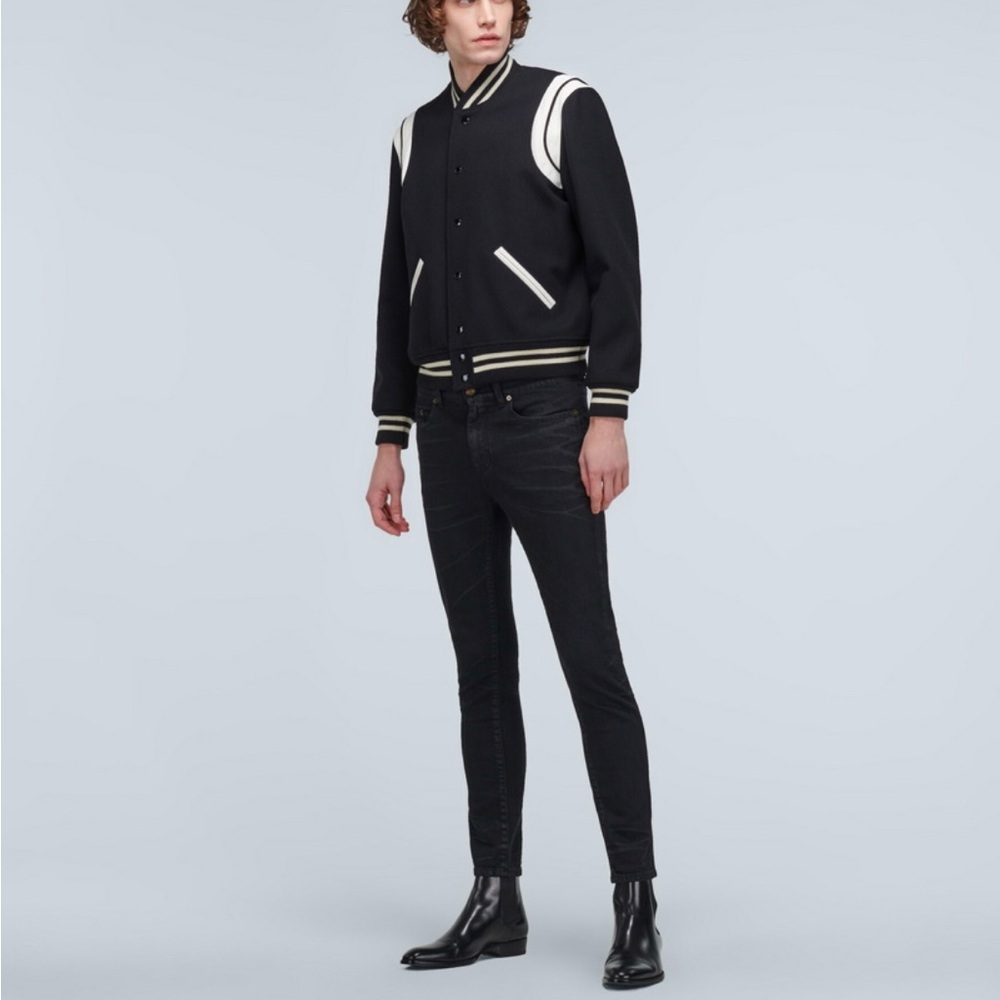 Saint Laurent Men’s Teddy Varsity Black and White Jacket